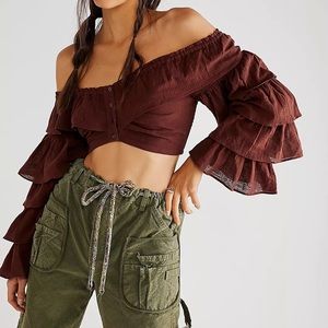 free people falling flowers ruffle crop top